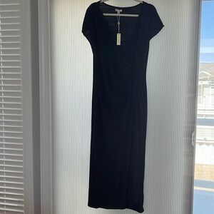 Black Faux-Wrap Maxi Dress Short Sleeve with Rushing by Max Studio. Size XL